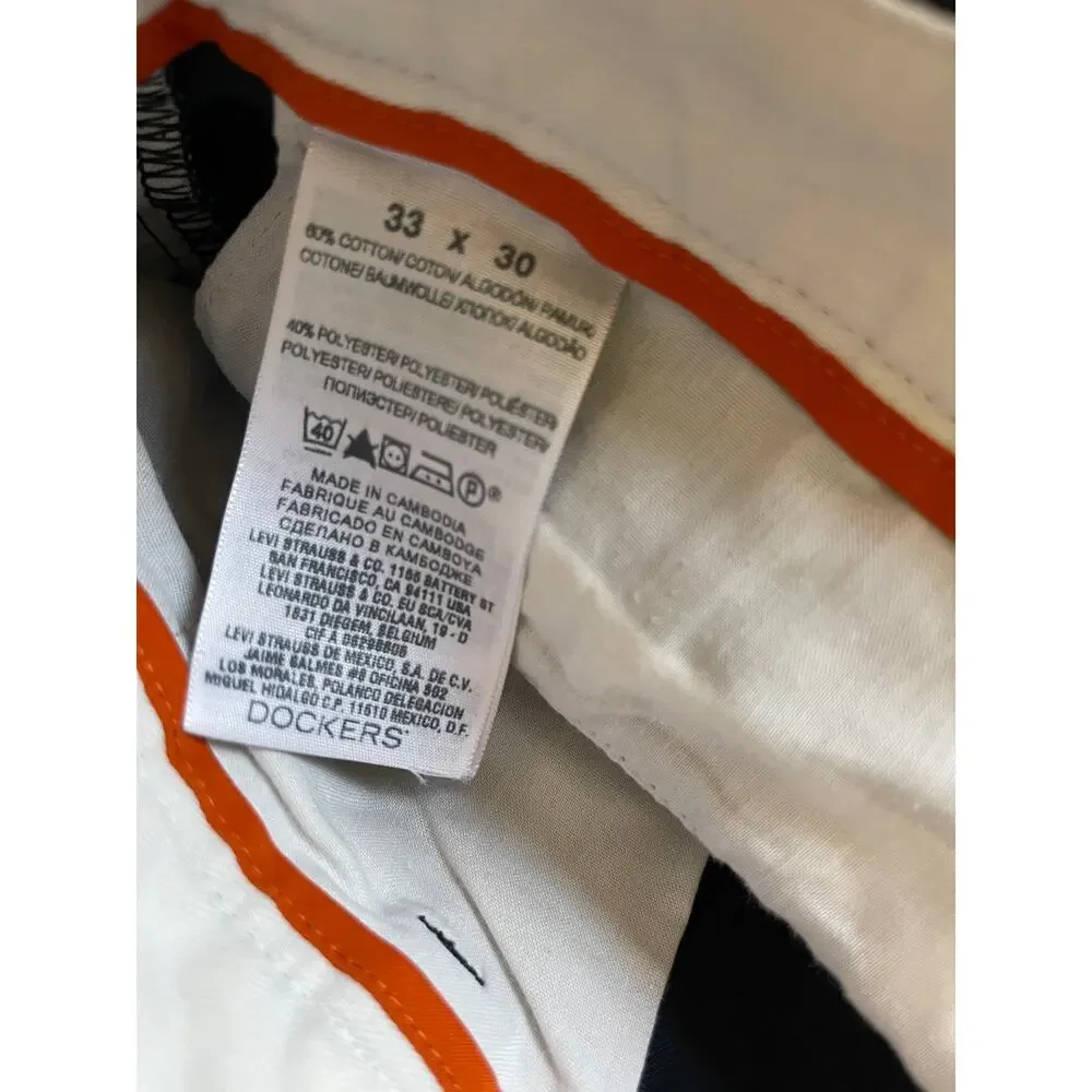 Dockers Blue Chino D3 Pants Flat Classic Fit Black Flat Mens 33 x 30